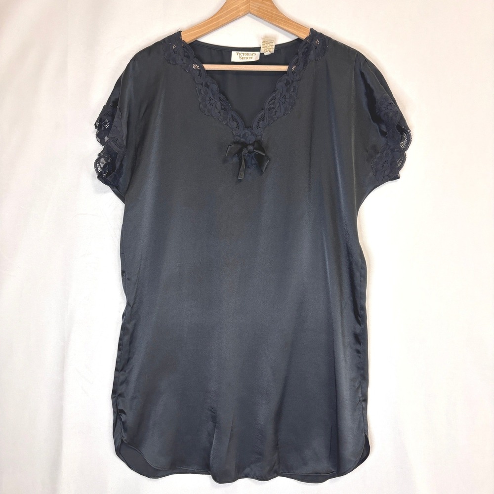 Vtg Victoria's Secret Gold Label Nightgown Slip Dress‎ Women S Satin Lace Goth